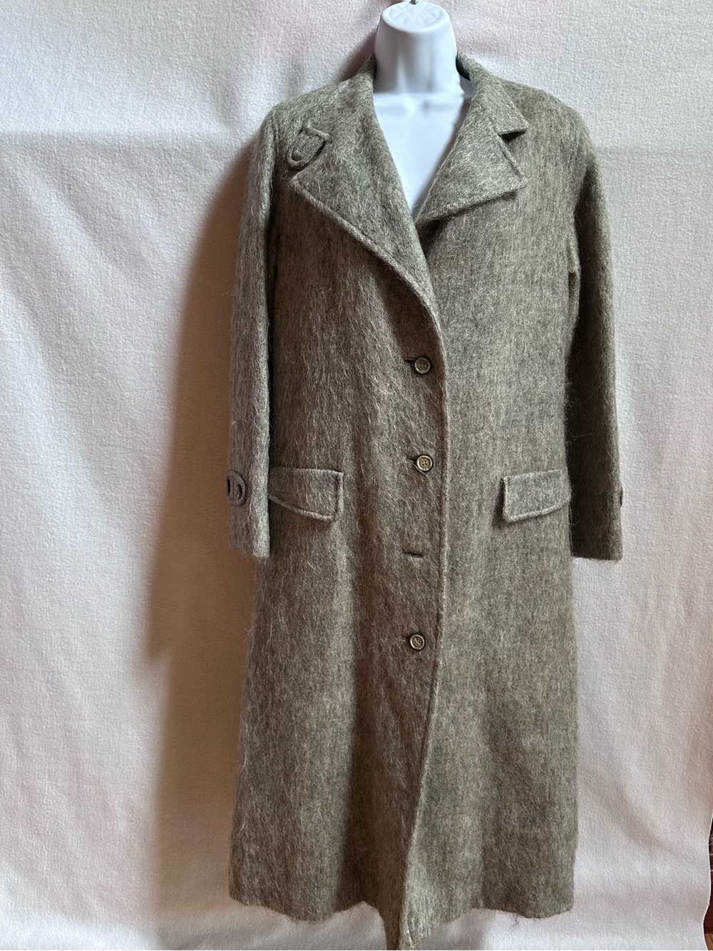 Vintage 60s Pierre Cardin Mohair Wool A Line Swing Coat Grey Mod ILGWU Size 14 L